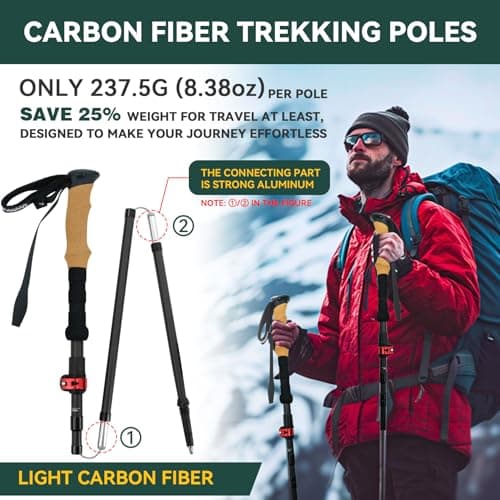 2-Pack Carbon Fiber Folding Walking Sticks for Men and Women,237g Per Pole — view 3