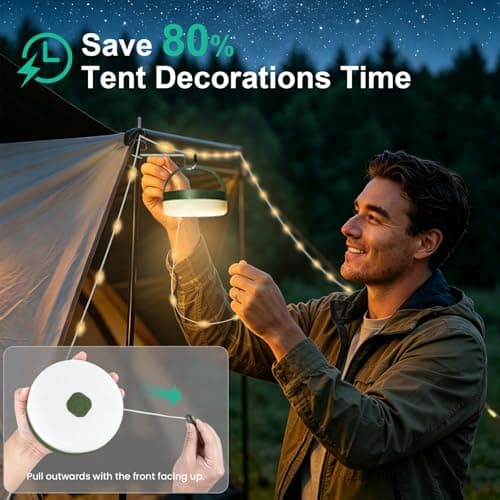 Retractable Camping String Lights 10m: 20s Wind-Up Tangle-Free Warm White — view 3