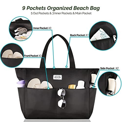 HOMESPON Large Waterproof Beach Bag for Women, Zippered Pool Tote — view 6