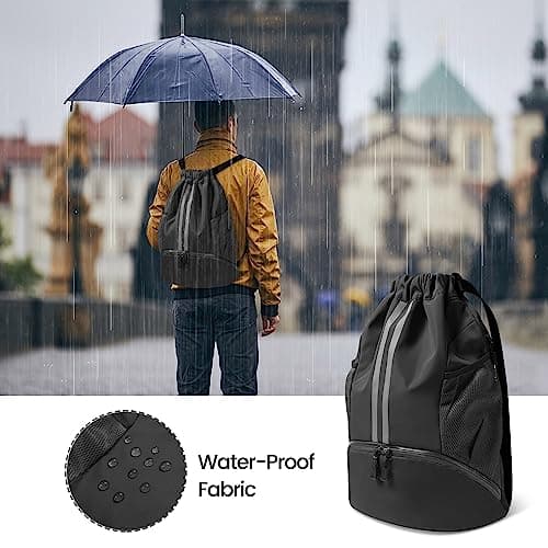 CHEPULA Drawstring Bags Black,PE Bags Drawstring Gym Bag,String Swimming Backpack with Shoe Compartment Suitable for Sports, School, Gym, Travel, Swimming and Holidays — view 6