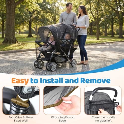 Mosquito Net for Pram, Universal, Black-Side-by-Side — view 3