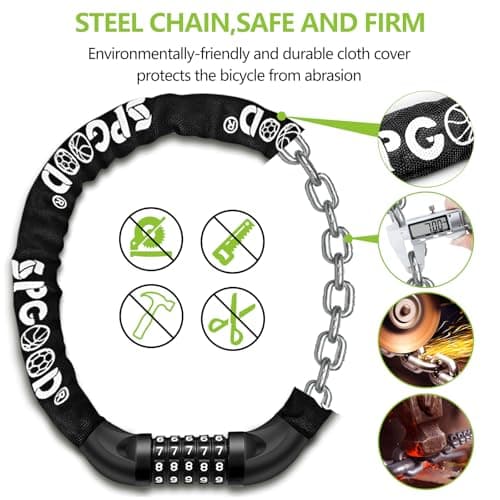 SPGOOD Bike Lock with Combination, Bicycle Lock with Hardened Chain(Black) — view 5
