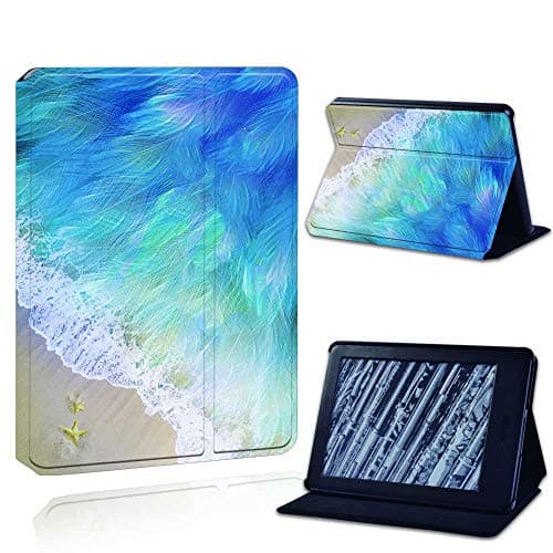 FINDING CASE Fit Amazon Kindle (8th Generation) 2016 Leather Cover - PU Flip Leather Smart Lightweight Shell Stand Cover Case for Kindle (8th Generation) 2016 (feather beach)