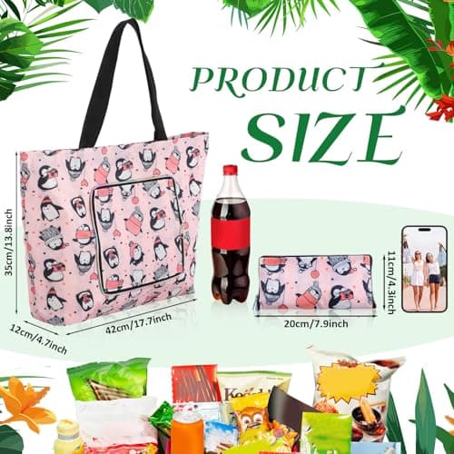 Cunno 8-pack Summer Beach Tote Bags, Waterproof Sandproof Reusable Shopping Travel Bags with Zipper, Foldable Pocket-size(Lively) — view 3