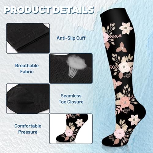 flintronic 6 Pairs Compression Socks for Women & Men, 15-20 mmHg Travel Flight Socks, Enhanced Circulation & Athletic Support, Compression Stockings for Running, Flying, Nursing(9-15in) — view 3