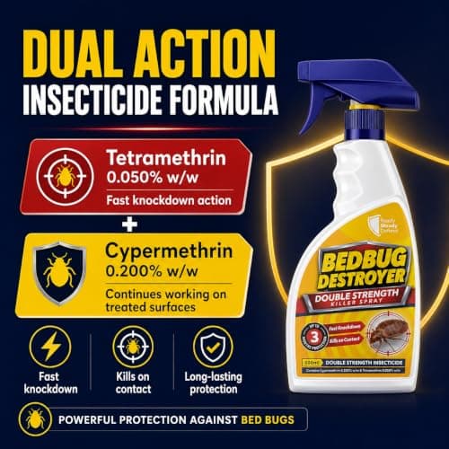 Bed Bug Killer Spray - Double Strength Cypermethrin & Tetramethrin Formula, Kills Adult Bed Bugs, Eggs and Nymphs. Suitable For Mattresses, Bed Frames, Carpets, Cracks, Crevices and Surfaces - 500ml — view 2