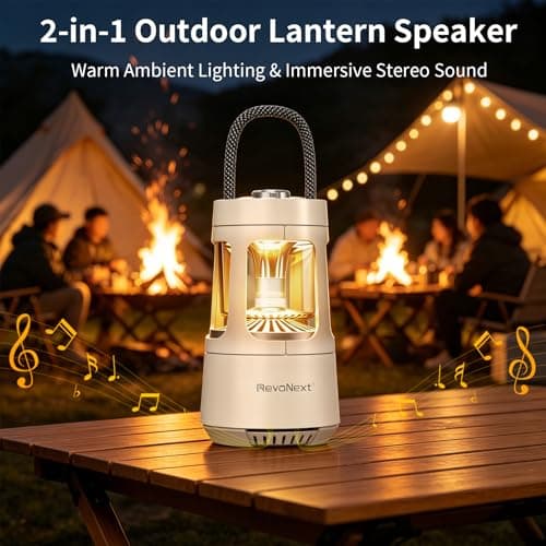 Camping Lantern Bluetooth Speaker, Outdoor Waterproof Wireless Speaker with Dual-Color Ambient Light, Bluetooth 5.3 Portable Speaker with TWS Stereo for Camping Patio Backyard (White) — view 2