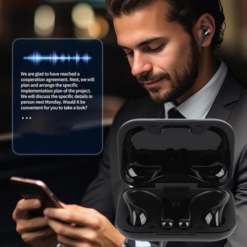 Real Time Translation Earbuds Noise Reduction Wireless Bluetooth Translator Earphones Support Multi Languages for Travel Business PC ABS Material Black (Black) — view 3