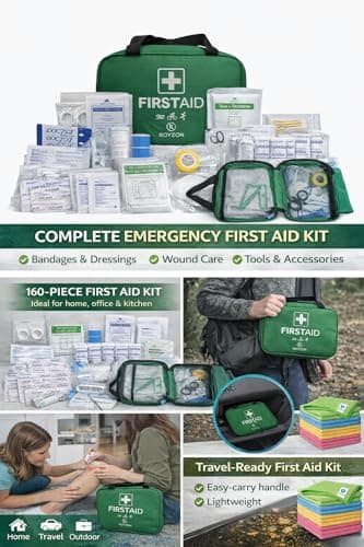 160 Piece First Aid Kit for Home, Car, Travel & Workplace – Portable Emergency Medical Kit with Bandages, Plasters, Gauze, Gloves & Scissors – Compact Safety Kit for Camping, Hiking & Family Use — view 3