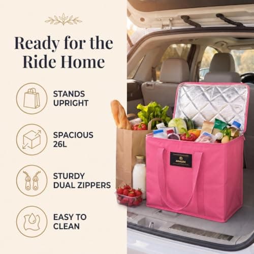 Adalex Global 16L Cool Bag Cooler Bag and Cooler Box, Insulated Food Delivery for Uber Eats, Thermal for Hot and Frozen Food, Picnic and Grocery Delivery, Freezer Shopping (30x18x30cm 16l Pink, L) — view 5