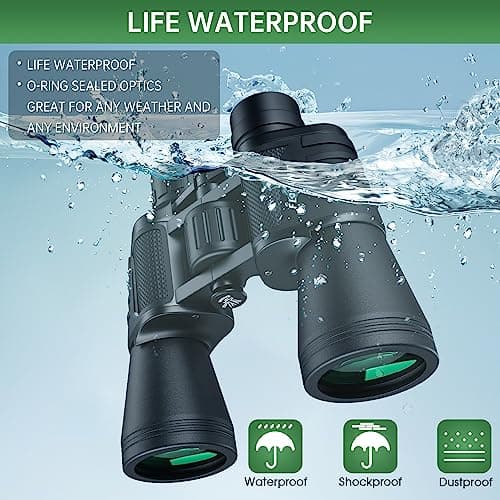 20x50 High Powered Binoculars for Adults, Waterproof Compact Binoculars with Low Light Vision, Ideal Essenstials for Travel Camping Bird Watching Cruise Hunting Football Games (Carrying Bag Included) — view 3