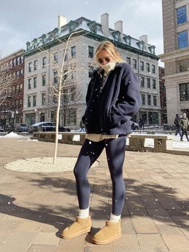 BLONGW Women's Fleece Lined Leggings High Waist Thermal Navy Blue with Pockets, Ladies Winter Warm Fur Lined Stretchy Yoga Pants Tights — view 2
