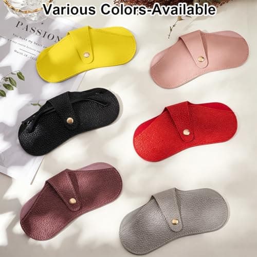 CREATCABIN Leather Glasses Case Soft Sunglasses Case Flat Eyeglass Cases Slim Yellow Portable Spectacle Cases Storage Pouch Bag Lightweight with Cleaning Cloth Gift for Women Men Travel 6.7x3.3 Inch — view 6