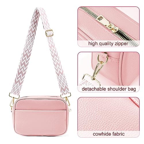 TIAASTAP Crossbody Bags for Women - Leather Handbags & Shoulder Bags Ladies Camera Cross Body Bag with Adjustable Wide Strap and Chain for Travel Shopping Work (Pink) — view 4