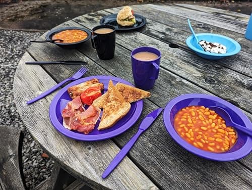 Purple Camping Dining Set - Plate, Bowl, Beaker and Cutlery - Reusable Virtually Unbreakable Tableware — view 4