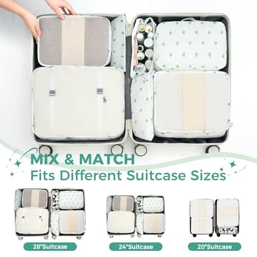 BAGAIL 8-Piece Packing Cubes Set, Travel Organizers with Breathable Mesh & Shoe Bag, Lightweight Nylon Packing Organisers for Luggage Suitcase, 9 Colors - Cactus — view 6