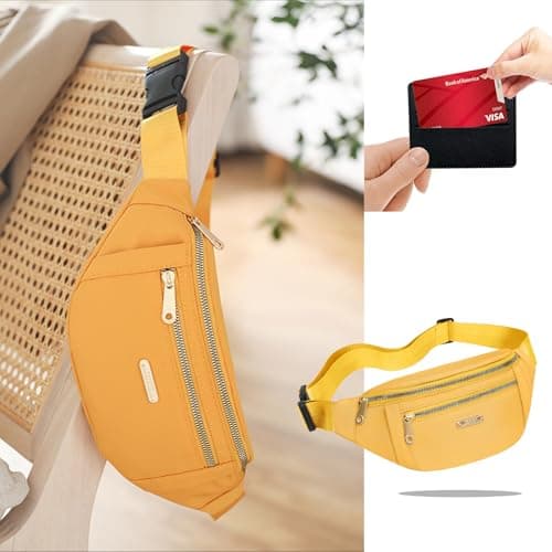 BAIYSFFG Fanny Pack Fashionable Waist Bag Unisex Fashion Waist Bag Casual Travel Bum Bag with 3 Zipper Pockets for Women Men Sports Running Hiking Jogging (Yellow) — view 6
