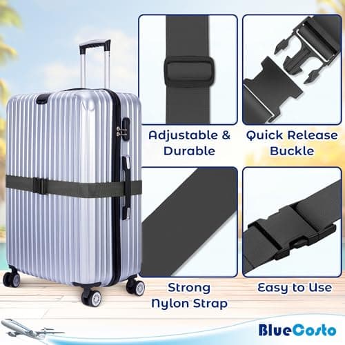 Luggage Straps for Suitcase - (Gray, 6.5 ft x 2 in, 4 Pack) - Strap for Suitcases - TSA Approved by BlueCosto — view 6