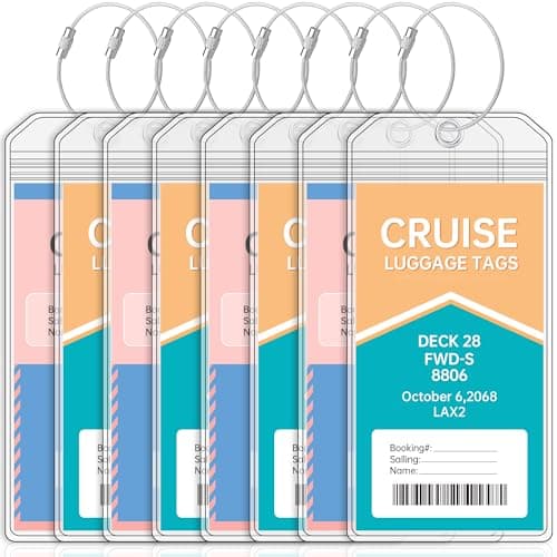 Teskyer 8 Pcs Cruise Luggage Tag Holder Compatible with P&O, Princess, Carnival, MSC, NCL, Waterproof, Clear, Durable, with Zip Seal, Steel Loops, Cruise Essentials