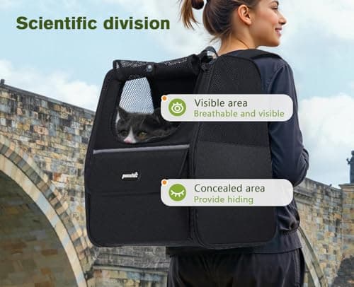 Pecute Cat Backpack Breathable, Cat Carrier Backpack Lightweight and Portable, Dog Backpack with Safety Rope, Carrier for Pets up to 6kg, Adjustable Pet Backpack for Travel, Hiking, Walking, Black — view 5