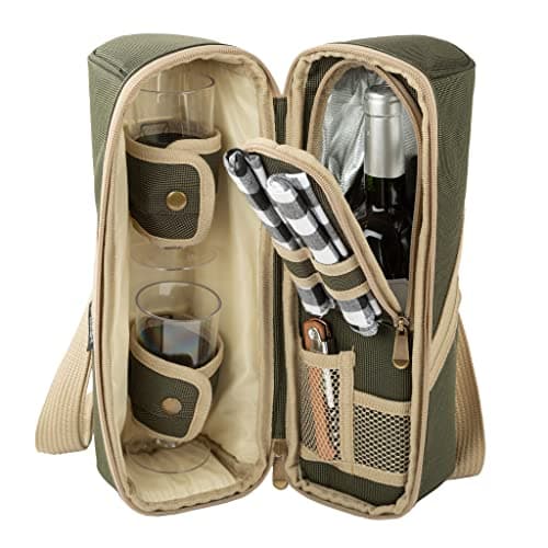 2 Person Insulated Deluxe Wine Cooler Bag with Accessories, Perfect for Picnic, Camping, and Beach (Khaki Green) — view 2