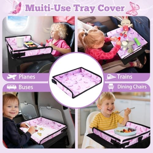 Babenest Airplane Tray Table Cover for Kids with Pockets, Butterfly Purple — view 5