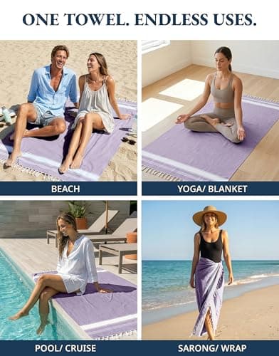 LANE LINEN Large Pool Towels, Cotton Rich XL Beach Towel 2 Pack, Pre-Washed, No Shrink, Quick Dry Oversized Beach Towels, Stylish Beach Towel For Women, Sand Free Towel, 39"x71" - Regal Orchid — view 6