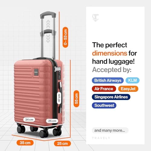 Travely Cabin Suitcase 55x35x25cm - 20 Inch Suitable for Ryanair - 36L Including TSA Lock - Carry on - 10kg Suitcase, Cabin case, Hardshell — view 3