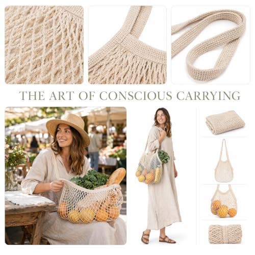 3Pcs Grocery String Bags, Cotton Mesh Reusable Portable String Shopping Bag — view 3
