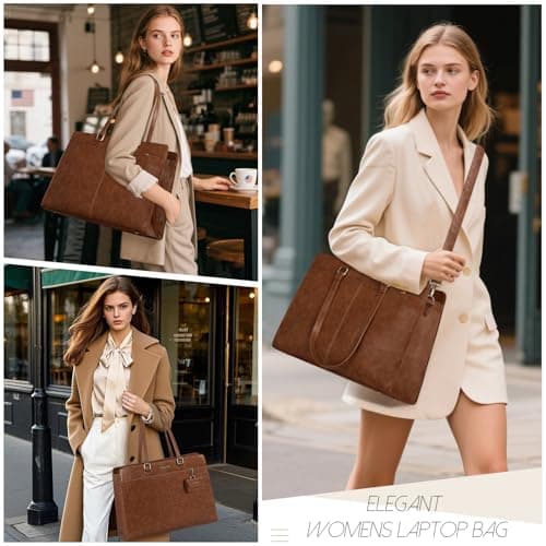RAINSMORE Laptop Bag for Women 15.6 Inch Work Tote Bags Waterproof PU Leather Handbag Shoulder Bags Business Office School Briefcase Vintag Brown — view 6