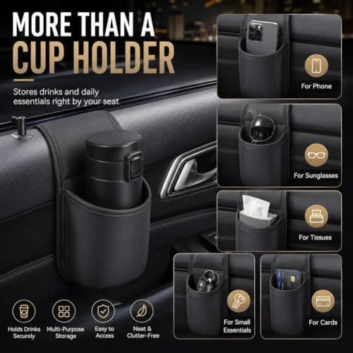 PU Leather Car Door Cups Holder Window Hanging Organizer (D) — view 4