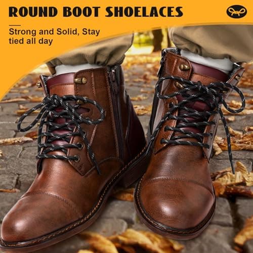 Puzeam 2 Pairs 4.5 mm Round Shoe Laces for Boots Black Grey 120cm — view 4