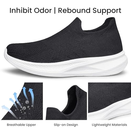 SURFING TREE Womens Trainers Ladies Slip on Shoes Sport Walking Sneakers Lightweight Comfortable Breathable Mesh Shoes Fashion Outdoor Black White Size 5 — view 6