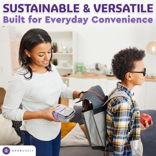 Everusely - Bento Box - Lavender, 47oz / 1.4 L - Large Stainless Steel Lunch Box & Leakproof Condiment Holder - 3 Compartment Snack Container Office Meals - Freezer & Dishwasher Safe — view 4