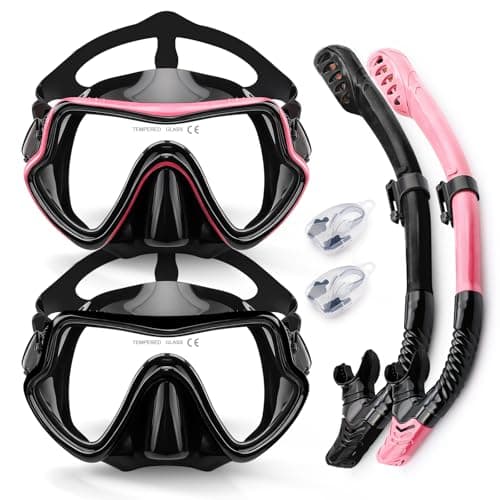 Vogista Dry Top Snorkel Set Adult, Anti-Fog & Anti-Leak Snorkeling Gears for Holiday, Diving Goggles Scuba Mask Adult for Snorkeling, Swimming, Travel - 2 Pack