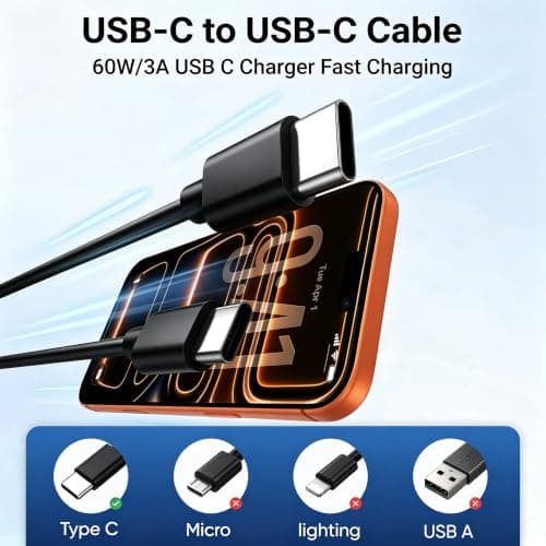 USB C to USB C Cable, 60W Type C Fast Charger Cable 10Pack (3/3/6/6/10FT)*2 — view 2