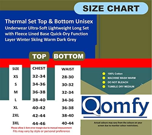 Qomfy Thermal Bottom Underwear Unisex Ultra-Soft Lightweight Long Set with Fleece Lined Base Quick-Dry Function Layer Winter Skiing Warm Bottom -XL — view 3