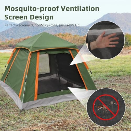 Aptliton Pop Up Tent Automatic, Camping Tent Waterproof Glow-in-the-Dark Pegs, Bug Netting & Convertible Door for Shade/Rain Protection Large 3-4 Person(200x200cm) — view 4