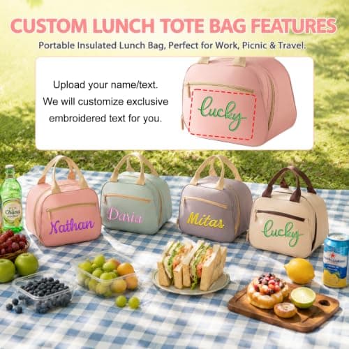 Personalised Insulated Lunch Bag with Embroidered Name (Lavender Purple) — view 2