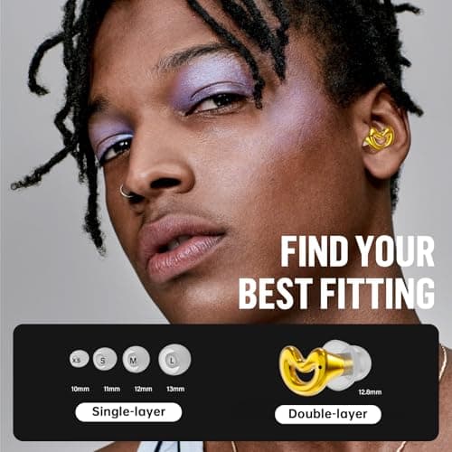 Relaxcharm Concert Ear Plugs Noise Reduction 19dB Earplugs for Concerts, Festival,Gig,Live Music,No Ringing with 10 Ear Tips (XS/S/M/L/Double Layer) Gold — view 3