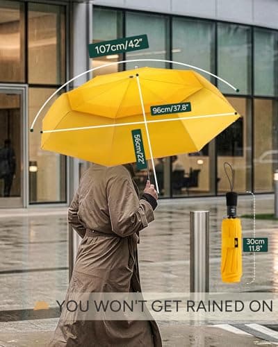 Chakipee Compact Travel Umbrella Windproof Strong- Automatic Folding Umbrellas for Wind and Rain, Double Vented Canopy 210T Fabric 106cm Span - 8 Ribs Portable Umbrella for Men and Women Yellow — view 5