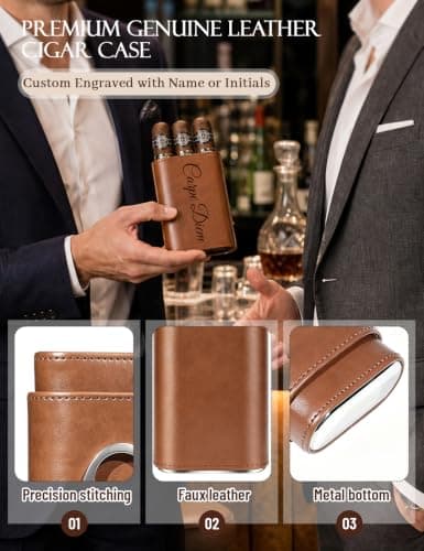 Personalised Leather Travel Humidor Case with Name Storage Holder (Brown-1) — view 5