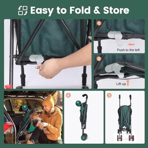 Umbrella Dog Strollers, Pet Pushchairs for Small/Medium Dogs and Cats, Puppy Stroller with Breathable Mesh, 4 Wheels with Universal Front Wheels, Lightweight Carts for Outdoor Travel (Dark Green) — view 4