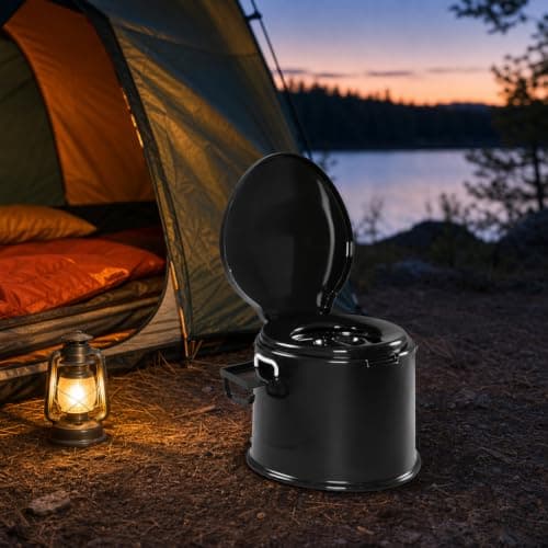 CMY 5L Portable Camping Toilet with Seat, Lid, Handles & Toilet Roll Holder — view 2
