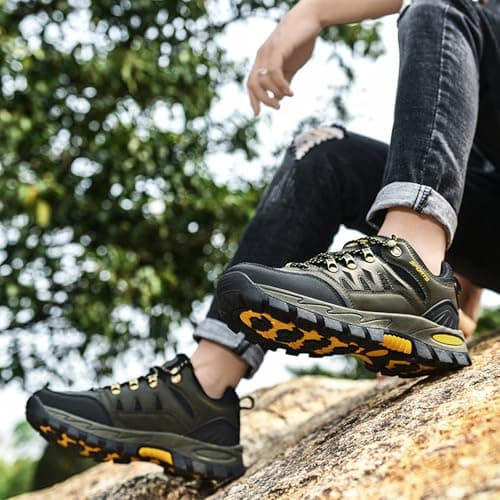 Topwolve Hiking Boots Men's Women's Waterproof Walking Shoes Low Rise Trekking Climbing Shoes Outdoor Backpacking Camping Trails Shoes,Green,5 UK — view 3