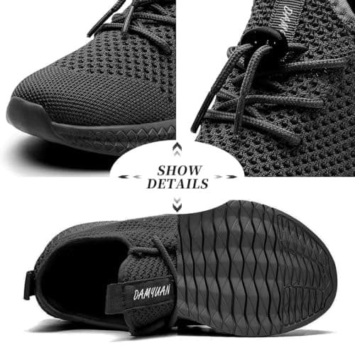 AZSDXS Boy’s & Girl's Trainers Slip-On Kids Trainers Outdoor Sports Kids Shoes Running Tennis Sneakers Non Slip Athletic Shoes PE Trainers A Black — view 5