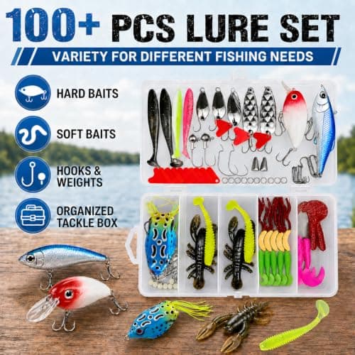 QKTYB Full Fishing Tackle Kit with Storage Bag, 111PCS Fishing Set with 107pcs Lures & Hooks, Mini Pliers, Hook Remover, Fish Lip Gripper, Shoulder Waist Handbag for Pike Perch — view 2