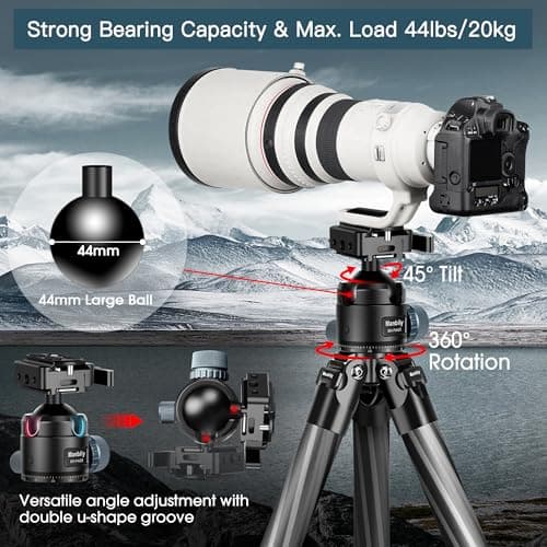 Manbily WZ-324PA Carbon Fibre Tripod for Camera, Shooting, 32mm Tube, with Picatinny to Arca Swiss Adapter 360° Ball Head — view 3