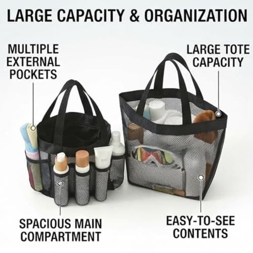 GASGYAI 2 Pack Mesh Beach Bags, Large & Medium Sand-Free Tote Bags with Multiple Pockets, Quick-Dry Mesh Shoulder Bags for Beach, Pool, Shower, Gym, Camping and Travel — view 6