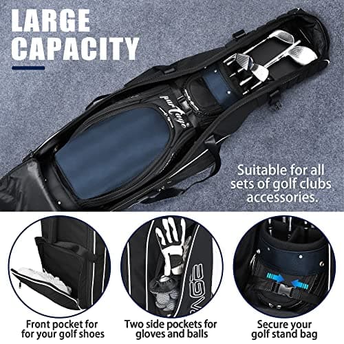 PARTAGE + Golf Travel Bag with Wheels - Heavy Duty 900D Oxford Travel Golf Bag, Travel Cover Lightweight & Easy to Maneuver, with Shoes & Accessories Compartment (Black) — view 3